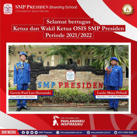 Selamat bertugas Ketua dan Wakil Ketua OSIS SMP Presiden Periode 2021/2022
