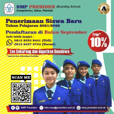 Pembukaan Tes Masuk Online Gelombang Pertama SMP Presiden (Potongan 10%*)